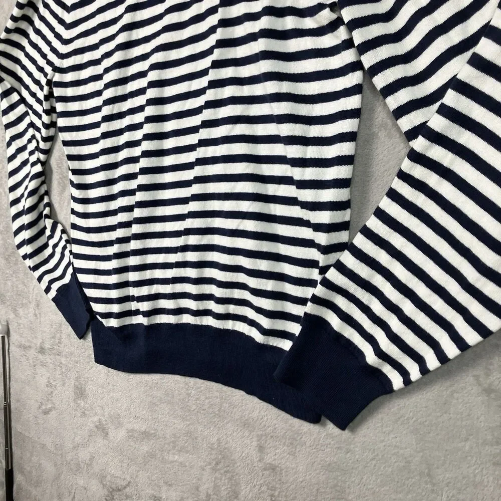 J Crew Johnny Collar Sweater Polo Mens M Navy White Stripe Cotton Long Sleeve